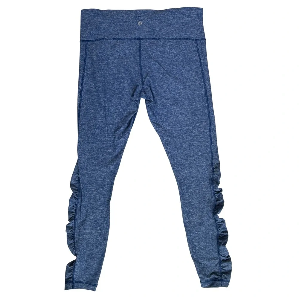 Lululemon Heathered Blue Ruched Leggings Size 12 Yoga Pants Sporty Workout Train